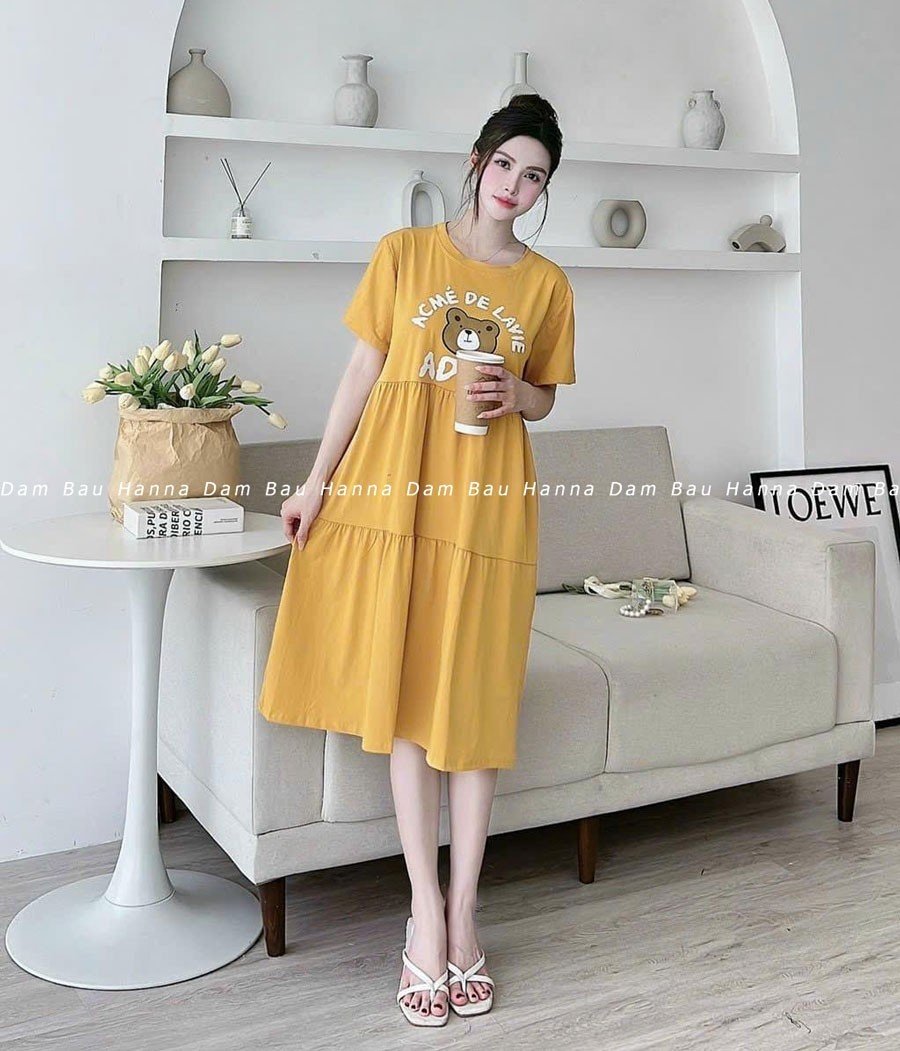 Mua Váy Bầu Đầm Bầu Mùa Hè Kẻ Zigzag Cổ Sen Tay Bồng Công Sở Dáng Suông  HD2812 Honey Mommy - Yeep