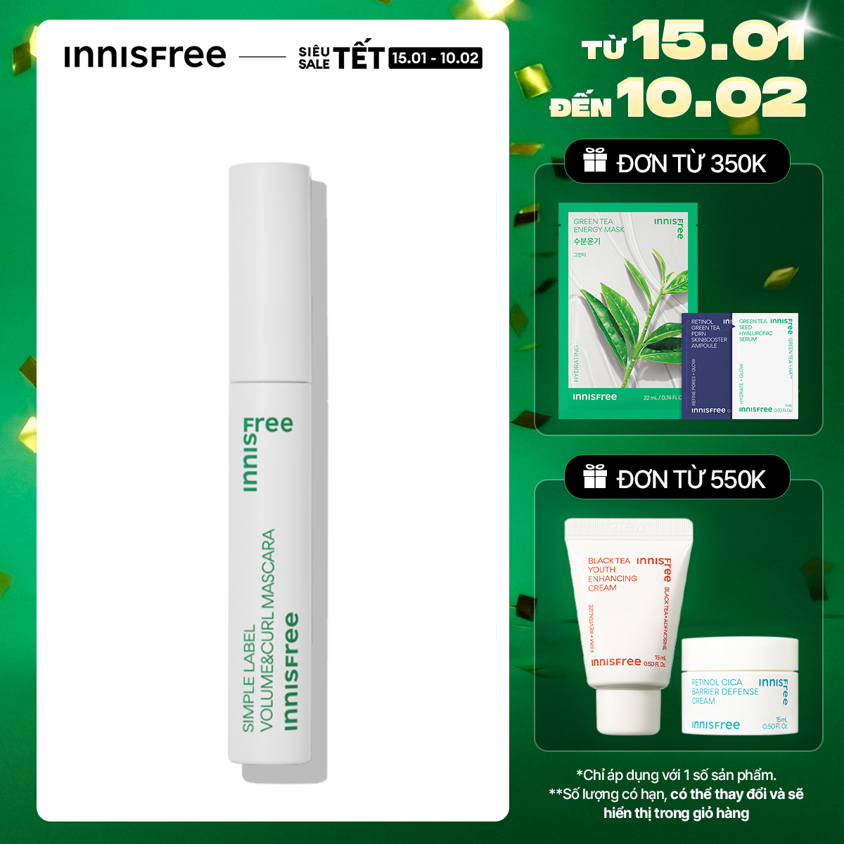 Mascara thuần chay làm dài và cong mi INNISFREE Simple Label Volume & Curl Mascara