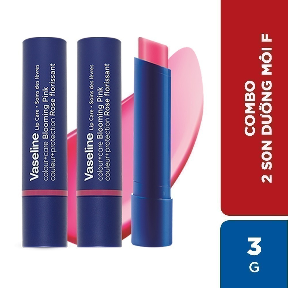 Combo 2 Son dưỡng môi Vaseline Colour+Care Blooming Pink 3g
