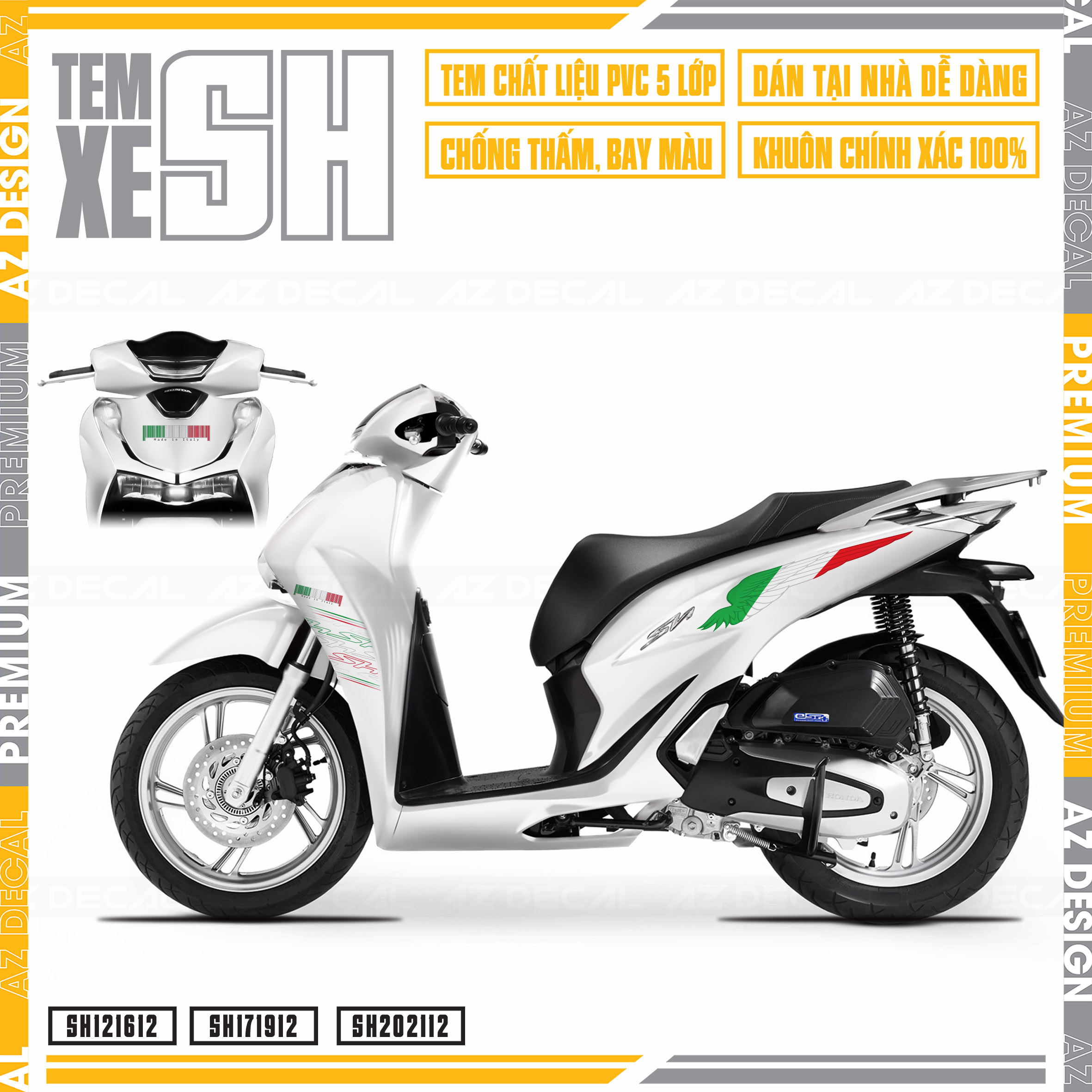 Tem Rời Xe SH Mẫu Italia Wings | SH12 | Decal Chế Dán Xe Máy Chất Liệu Chống Bay Màu Chống Nước Dán 