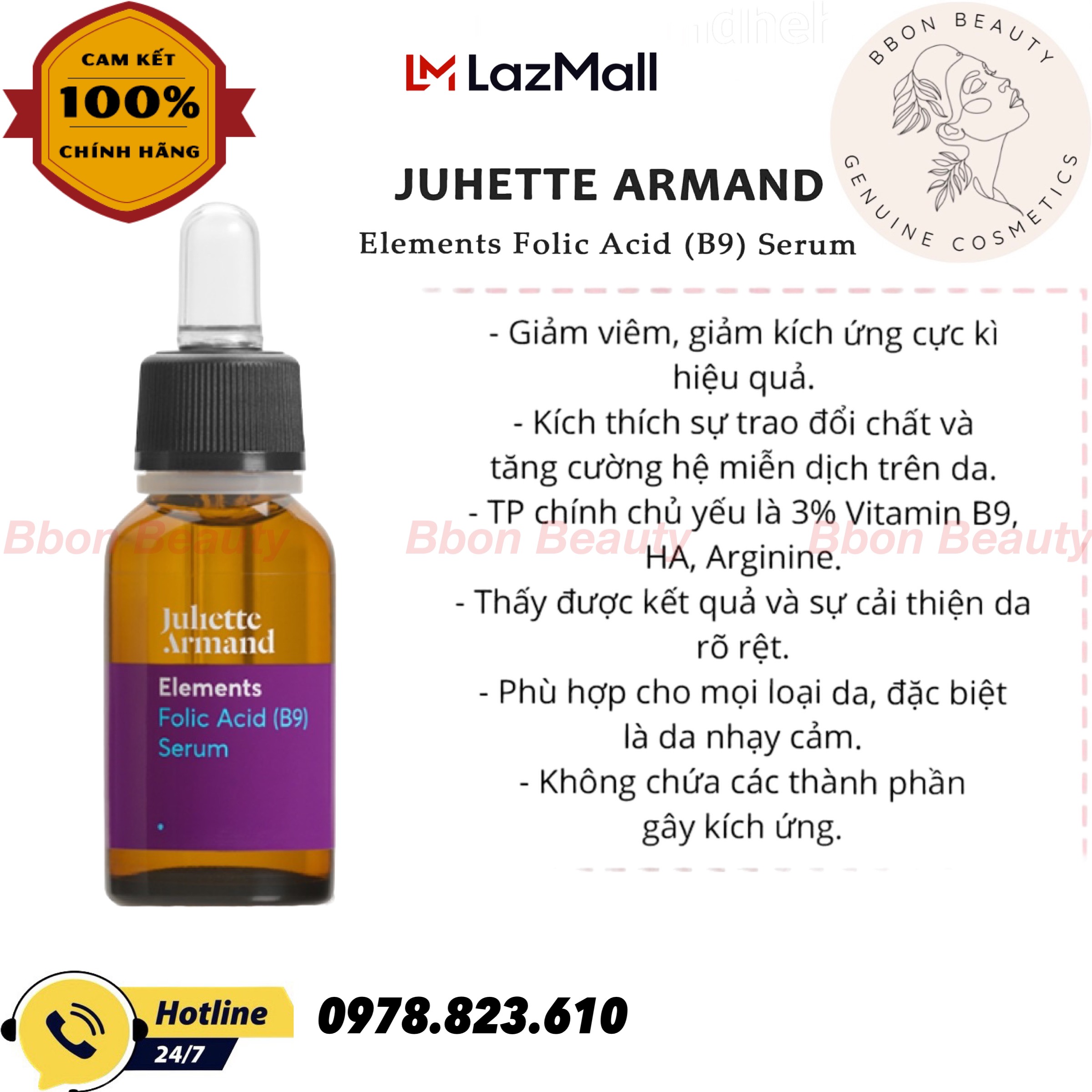 TINH CHẤT PHỤC HỒI VÀ LÀM DỊU DA JULIETTE ARMAND ELEMENTS FOLIC ACID B9 SERUM 20ML - BBon Beauty Chí