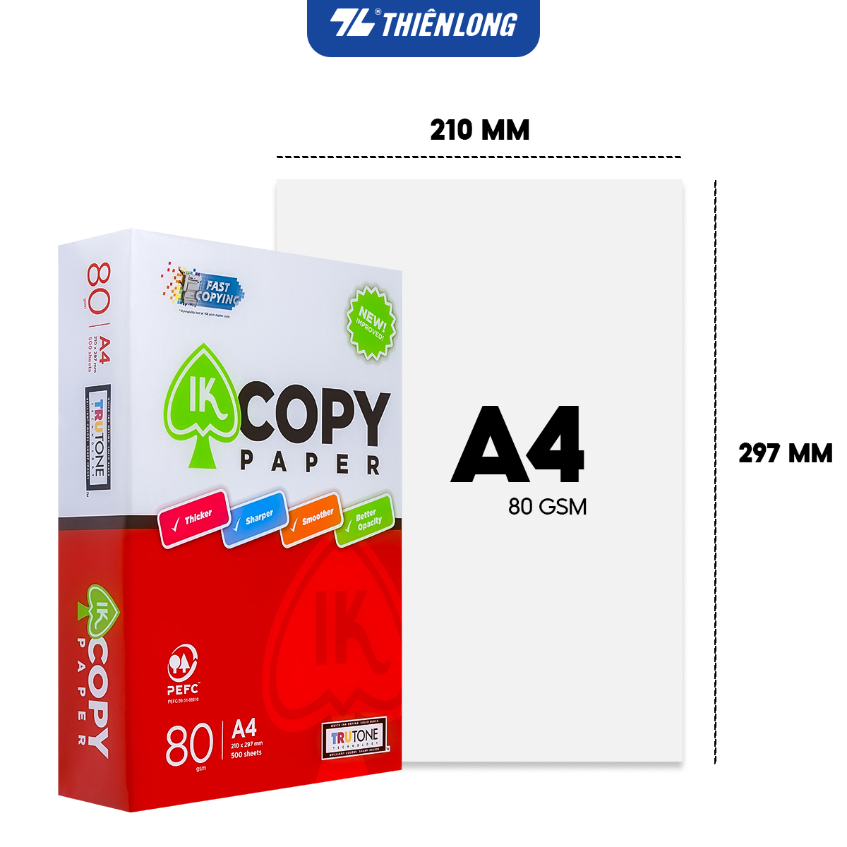 Giấy in giấy photo IK Copy A4 80 gsm đều màu không gợn sóng độ dày cao chữ in không lem nhòe 500 tờ/Ream