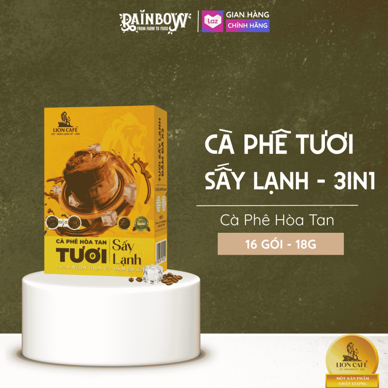 LION CAFE - Cà phê hòa tan 3in1 - Cà phê TƯƠI Sấy Lạnh - Chuẩn Gu Barista - Hộp 288g (16 gói x 18g)