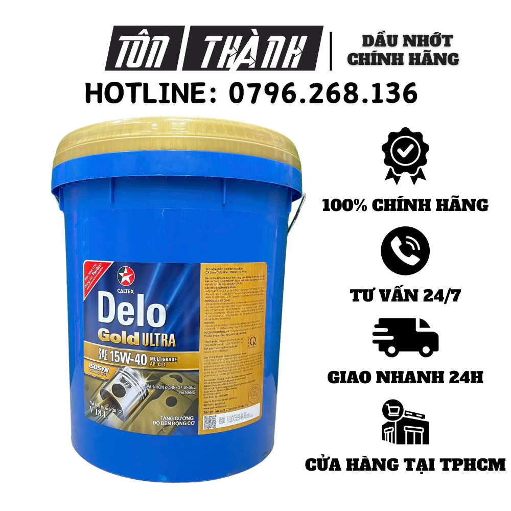 [ HÀNG CHÍNH HÃNG ] Nhớt động cơ ô tô diesel Caltex Delo Gold Ultra 15W40 (18 Lít)