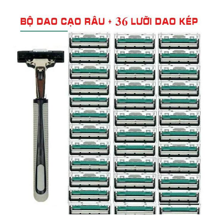 Combo Dao Cạo Râu Và Lưỡi Kép Giá Rẻ Cho Nam Giới ( 36 Lưỡi Dao Kép + 1 Bàn Cạo) Tặng 1 tuýt kem tạo bọt