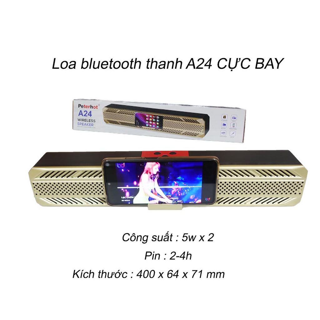 Loa Bluetooth Peterhot A24 Âm Thanh Cực Hay Loa Thanh Dài A24 Thiết Kế Cực Đẹp Kiểu Dáng Sang Trọng.