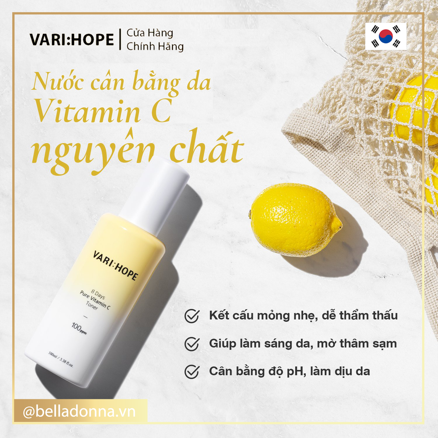 [Hcm][Chính Hãng] Nước Hoa Hồng Làm Sáng Da Vari:hope Varihope 8 Days Pure Vitamin C Toner 100Ml