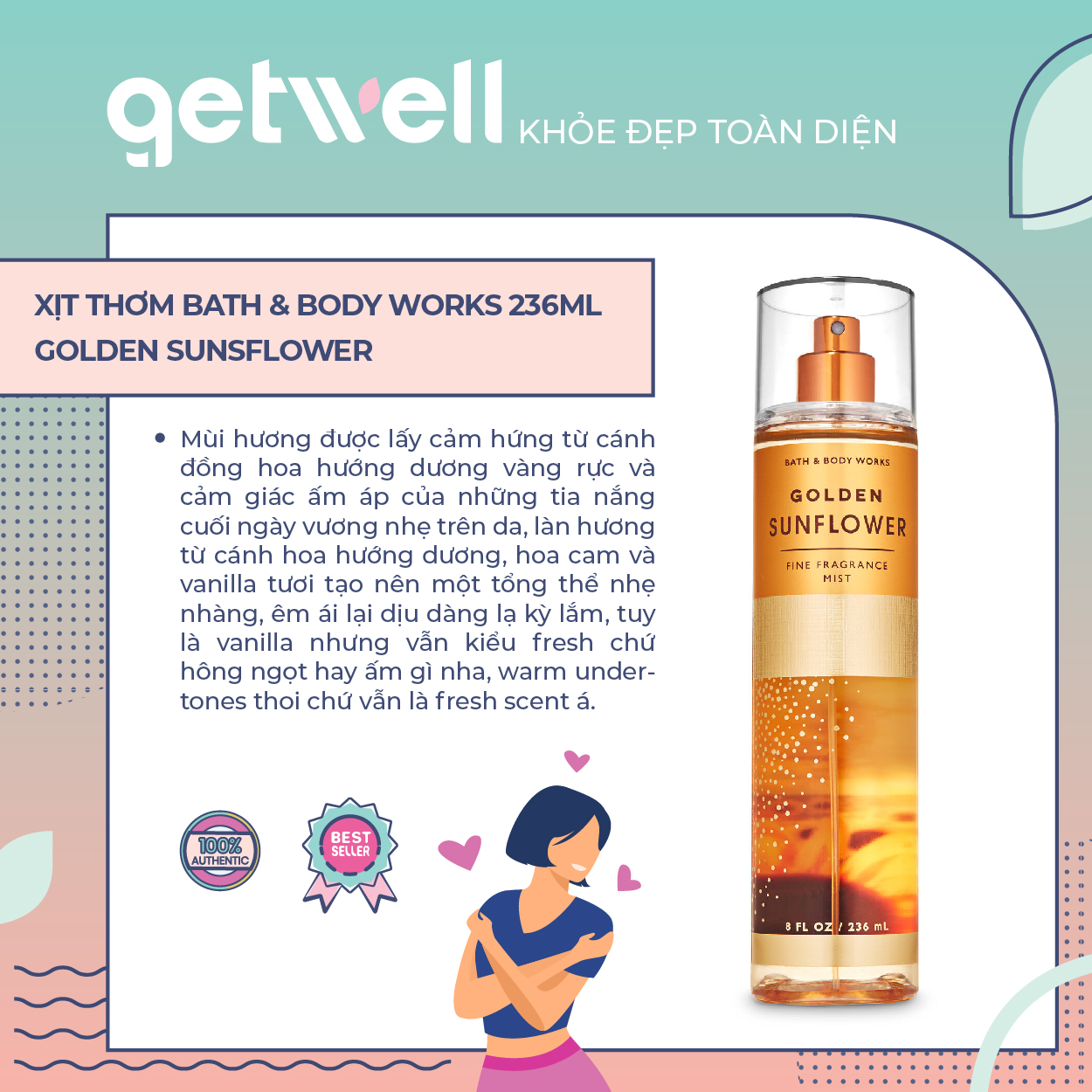 [Hcm]Golden Sunflower Xịt Thơm Toàn Thân Bath & Body Works 236Ml