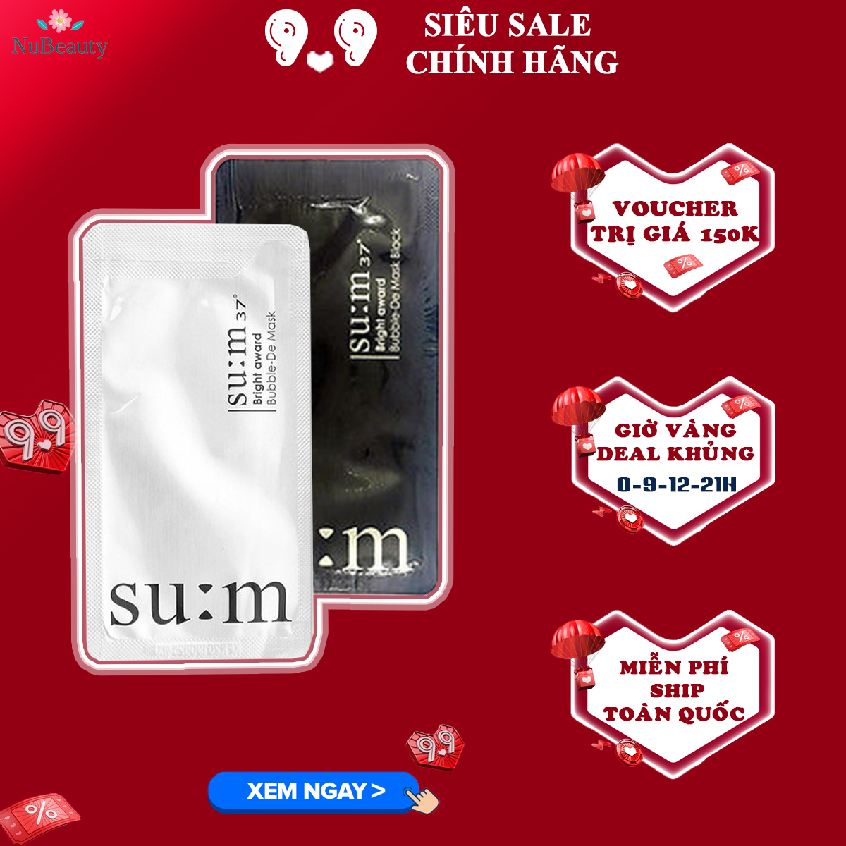 [Sample 2ml] Mặt Nạ Sủi Bọt Hút Dầu Thải Độc Làm Sạch Sâu Lỗ Chân Lông Sum37 Bright Award Bubble-De Mask Black (dùng 2-3 lần)