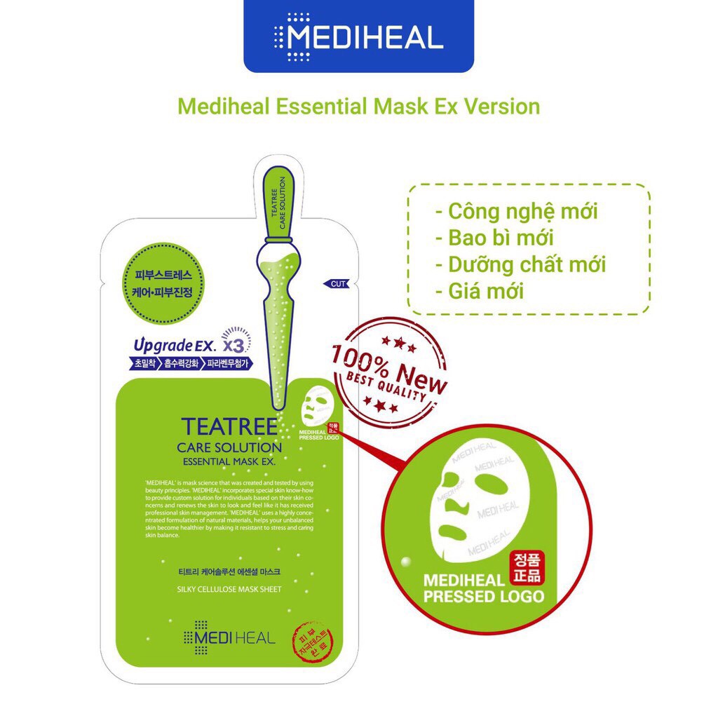 [Hcm]Mặt Nạ Mediheal Essential Teatree / Vita / Placenta / Collagen / N.m.f Aquaring Cấp Nước 4.9