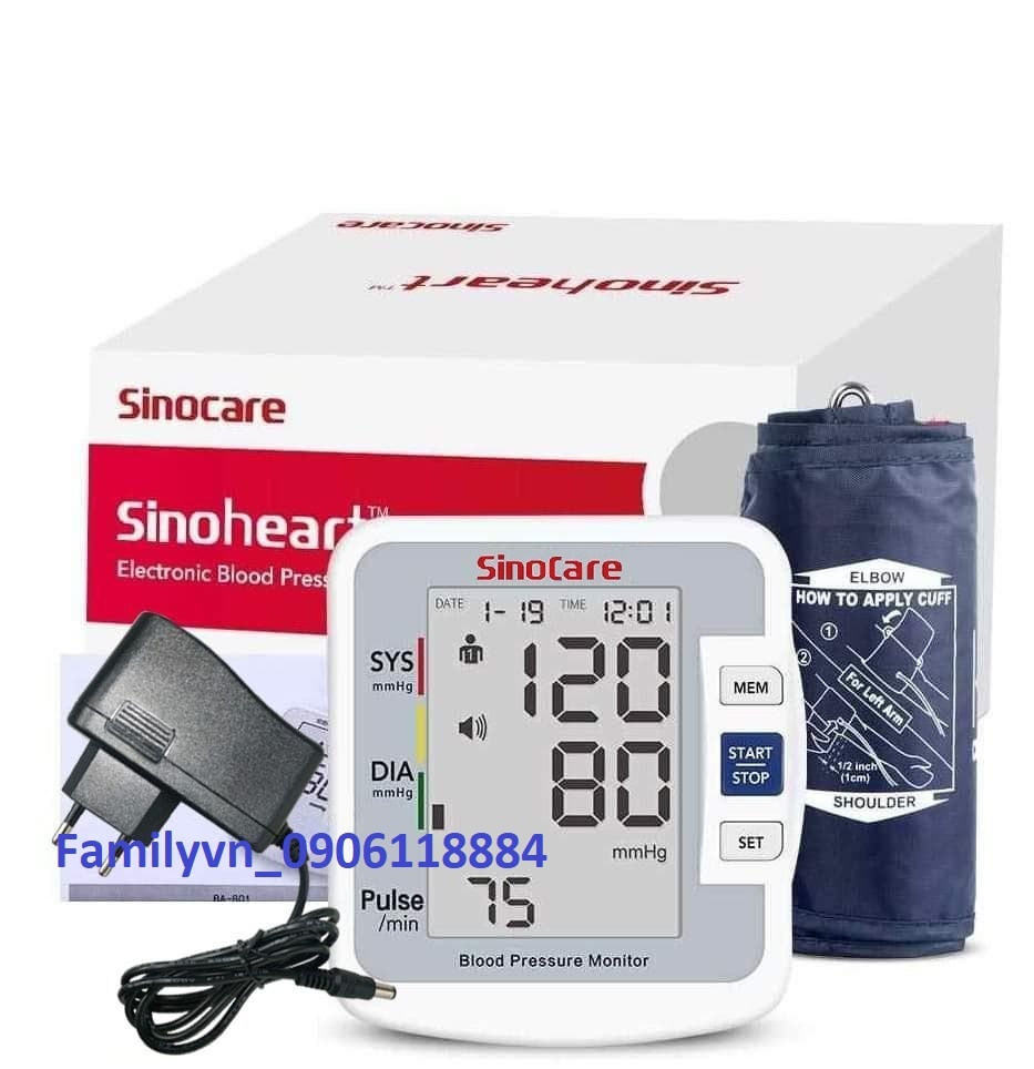 Máy đo huyết áp bắp tay Sinocare BA-801 - Công nghệ Đức + Tặng bộ đổi nguồn AC 220V
