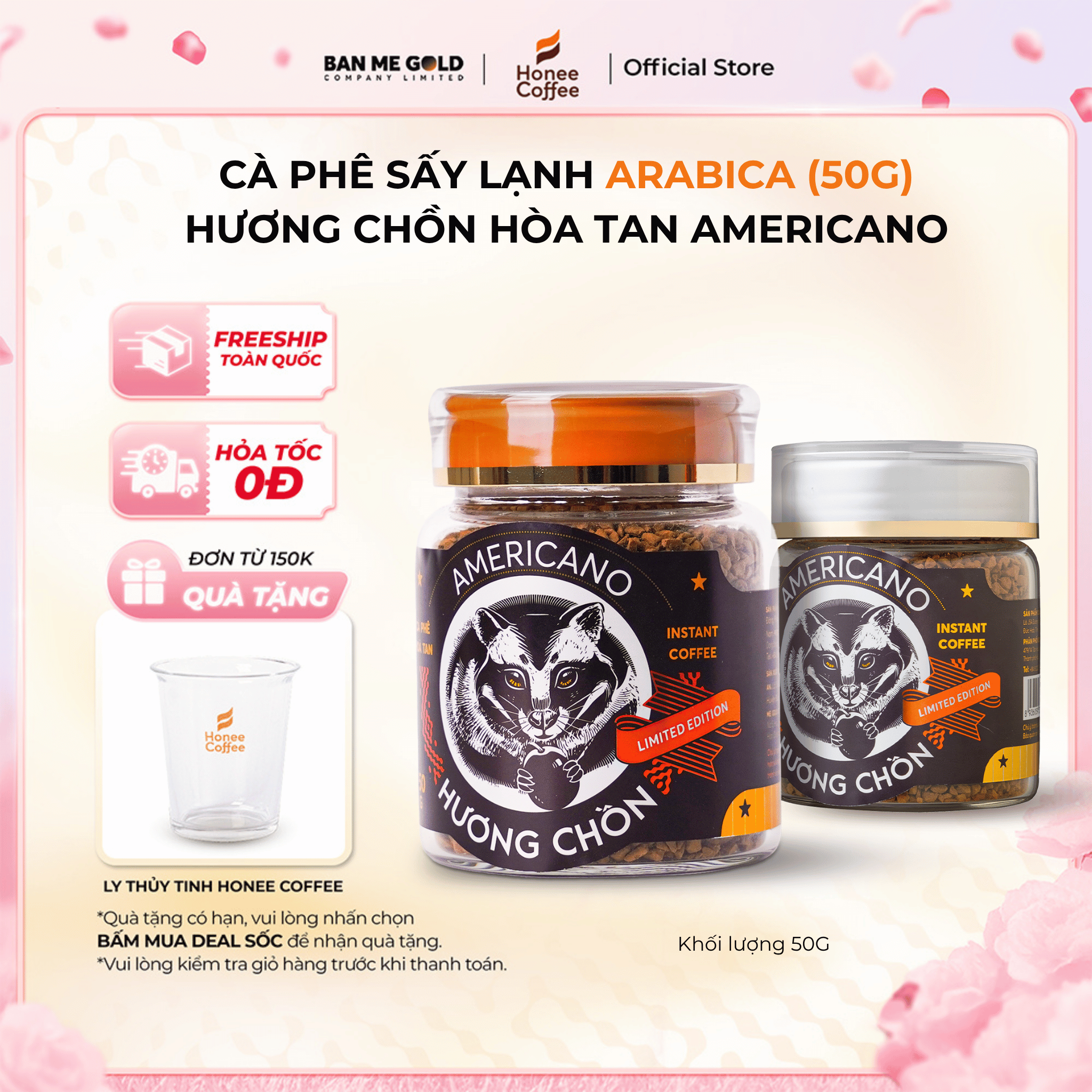 [TẶNG LY THỦY TINH] Cà Phê Arabica Hương Chồn Americano (50g) Cafe Chồn Hòa Tan Sấy Lạnh Arabica Thư