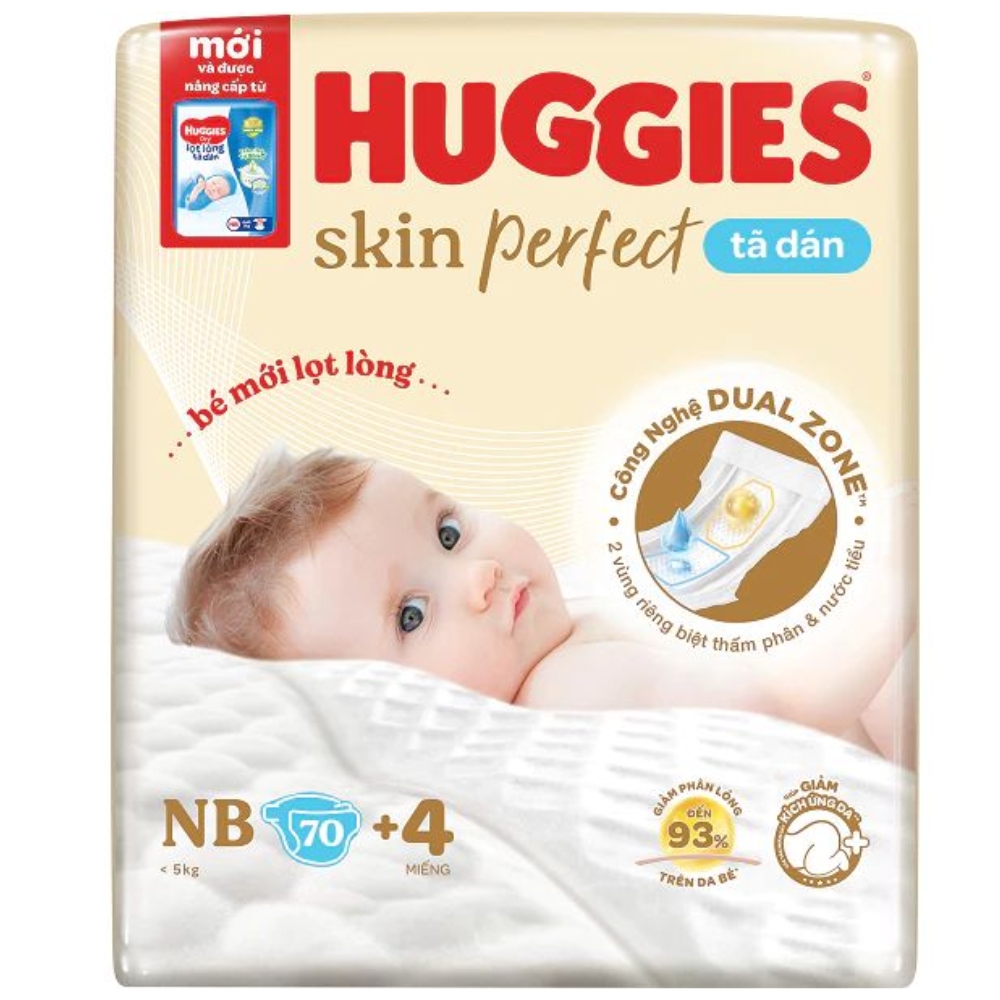 Bỉm Tã Dán Sơ Sinh Huggies Skin Perfect Thấm Hút Thông Minh Giảm Kích Ứng Da Size M74 S80 S54 NB70 - Bibo Mart