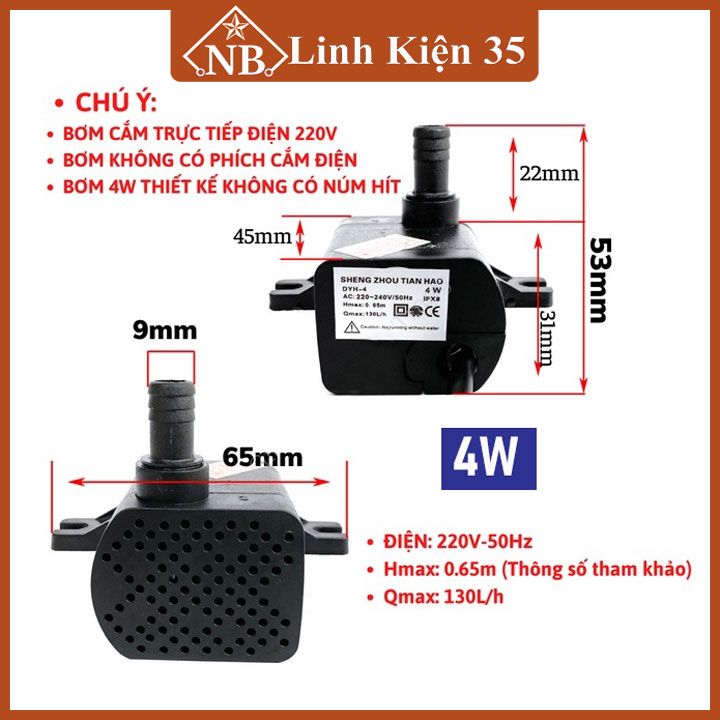 Máy bơm nước chìm mini 4W 7W 13W 16W 18W 25W 30W điện 220V bơm quạt hơi nướcbể cá thủy sinh hòn non 