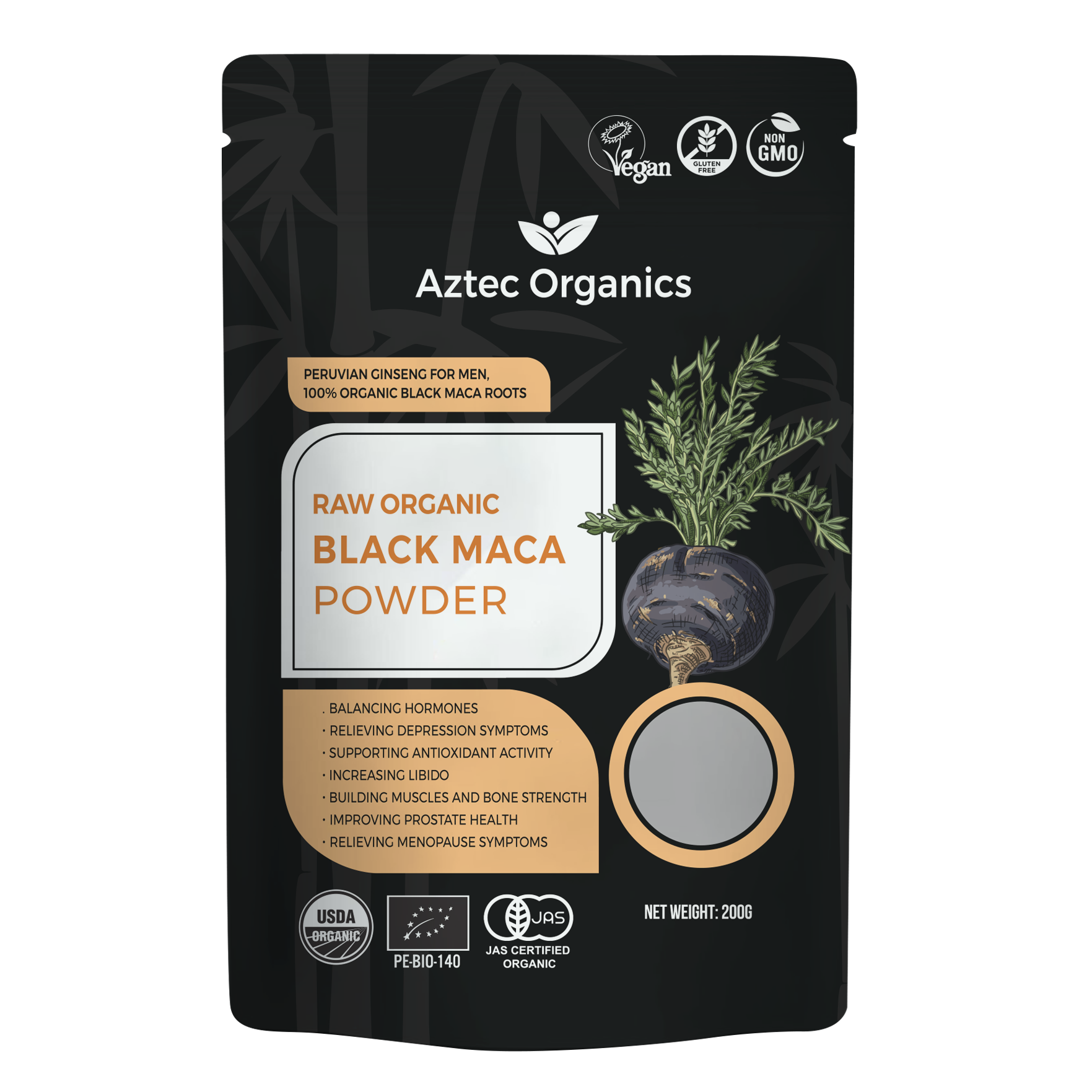Bột Maca đen Hữu Cơ Aztec Organics Black Maca Powder 200g
