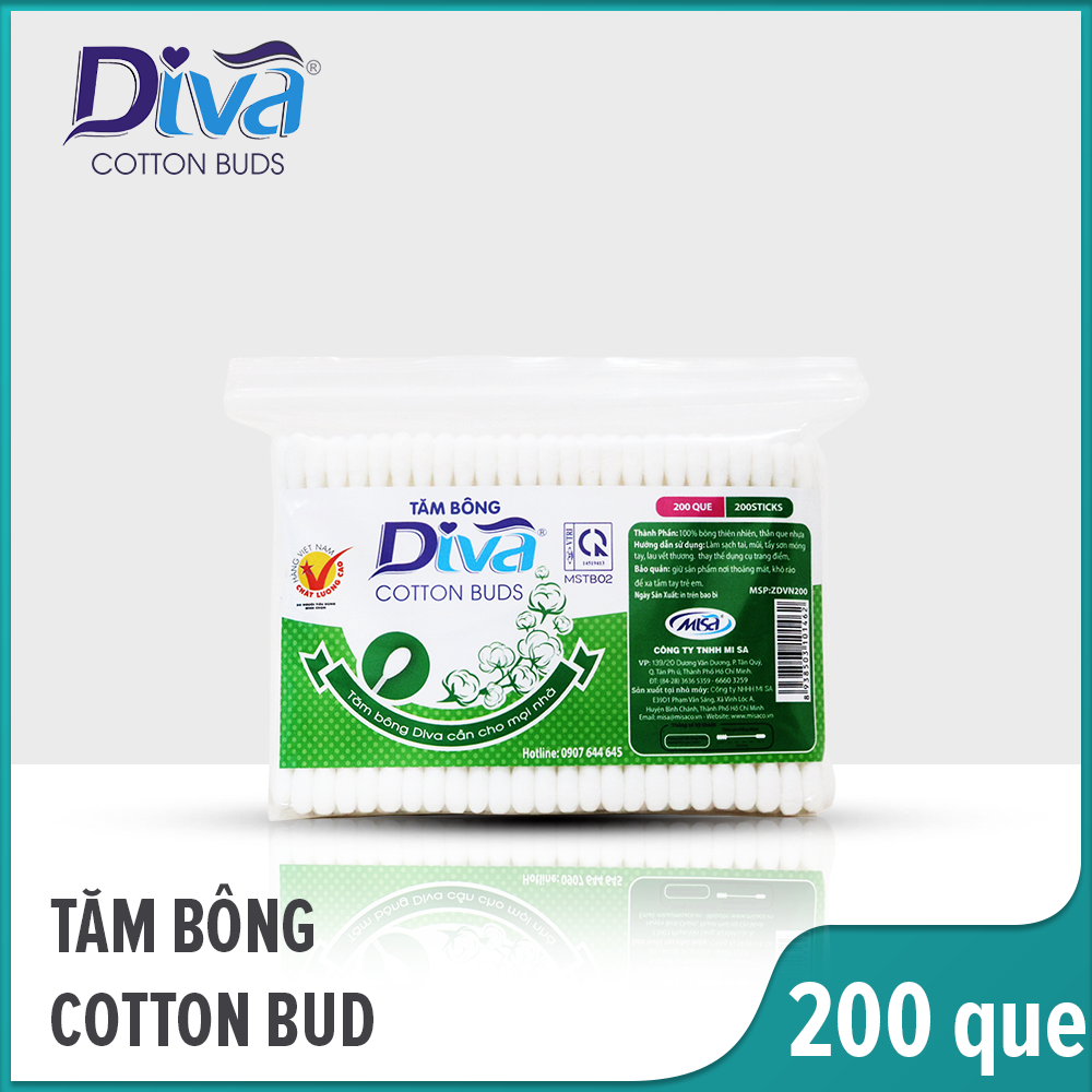 [200 Que] Tăm Bông Diva Que Nhựa