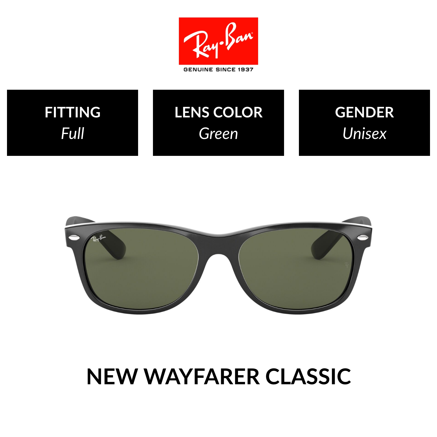 Mắt Kính Ray-Ban New Wayfarer - RB2132F 901 - Kính mát Size 58