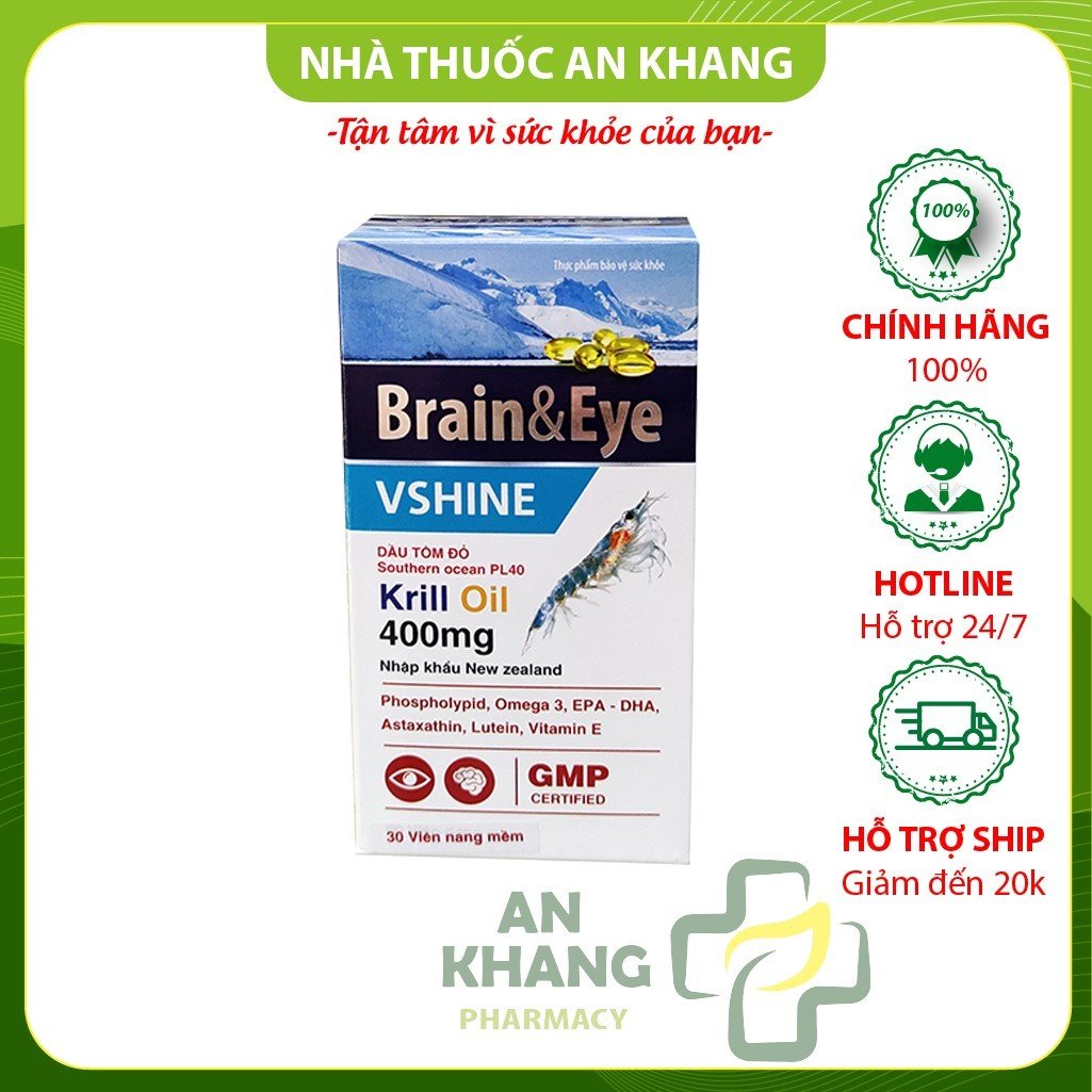 Viên uống Brain &amp; eye Vshine - Bổ sung omega 3 và lutein - hỗ trợ sự phát triển của não bộ  cải thiện thị lực cho mắt