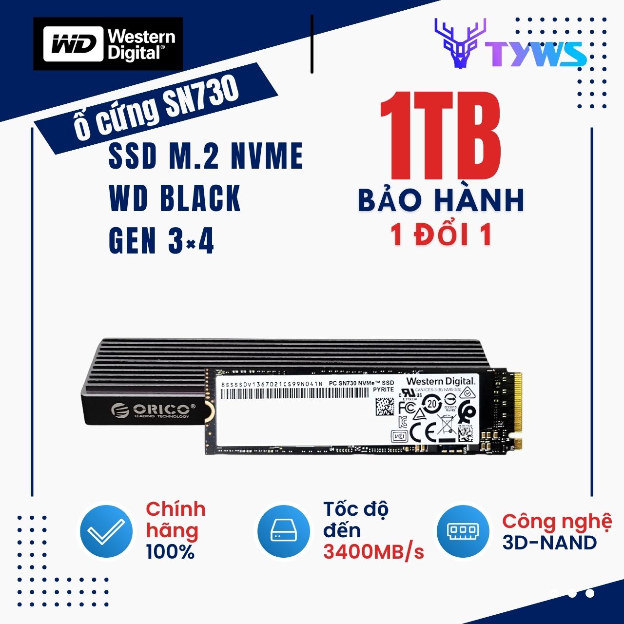 [FREESHIP MAX] Ổ Cứng SSD M.2 NVMe 1TB PC SN730 Western Digital Gen 3×4 - Bảo hành 1 đổi 1 SN7301TB