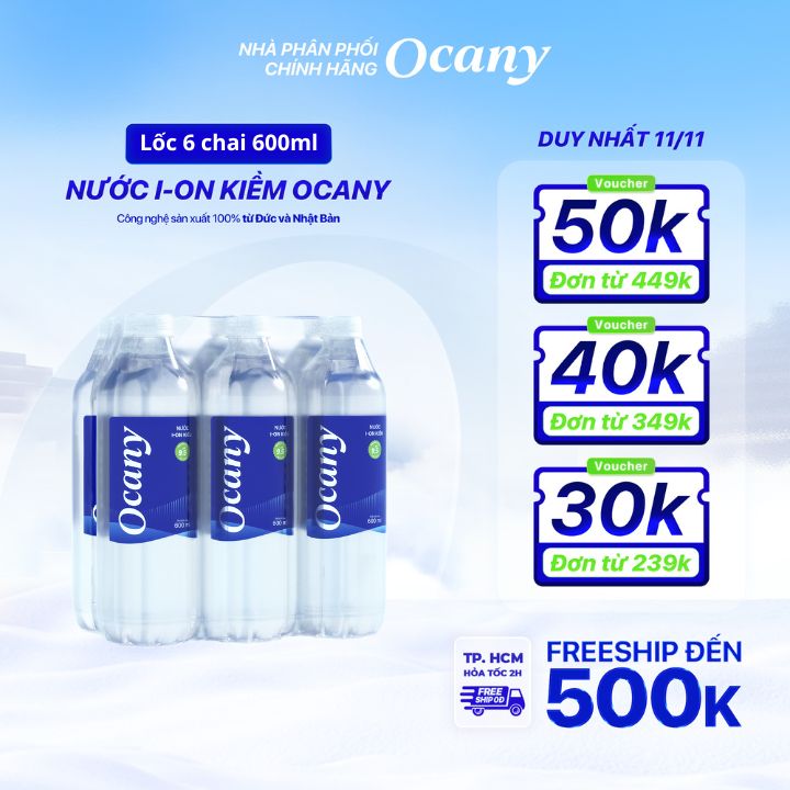 Lốc 6 chai nước ion kiềm Ocany chai 600ml