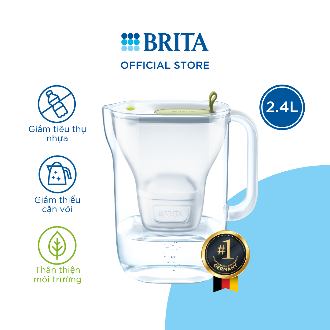 Bình lọc nước BRITA Style Lime 2.4L (có sẵn 1 lõi lọc Maxtra+ &amp; SmartLight) - Thương hiệu đến từ Đức