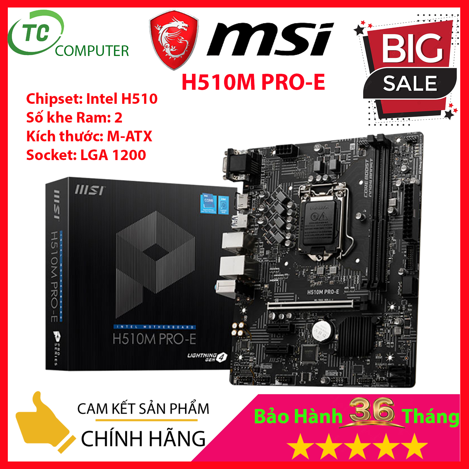 Bo mạch chủ Mainboard MSI H510M PRO-E  Socket 1200 New chính hãng bảo hành 36 tháng.