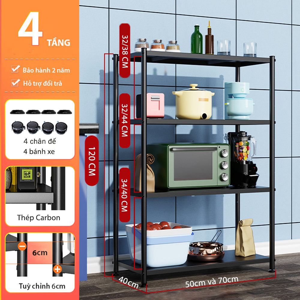 Kệ Để Đồ Nhà Bếp Thép Carbon HADOCHI Sơn Tĩnh Điện Giá Đựng Đồ Đa Năng Gọn Gàng 2-3-4-5 Tầng Có Bánh