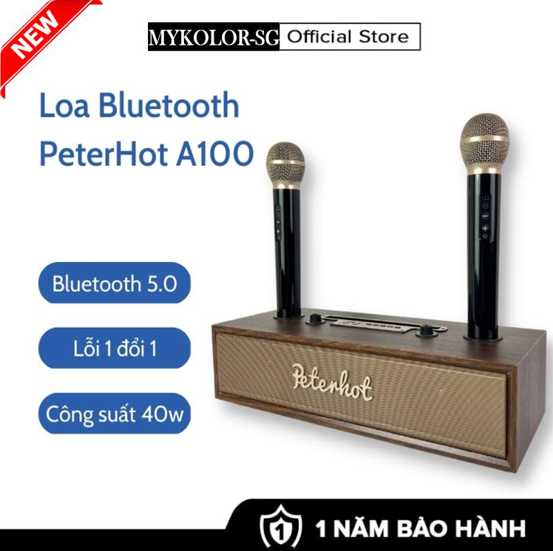 Loa Karaoke Bluetooth Peterhot Model A100 Kèm 2 Mic Hát Siêu Hay- Vỏ Gỗ Cao CấpThiết Kế Độc Đáo Sang Trọng - Bảo Hành 12 Tháng.