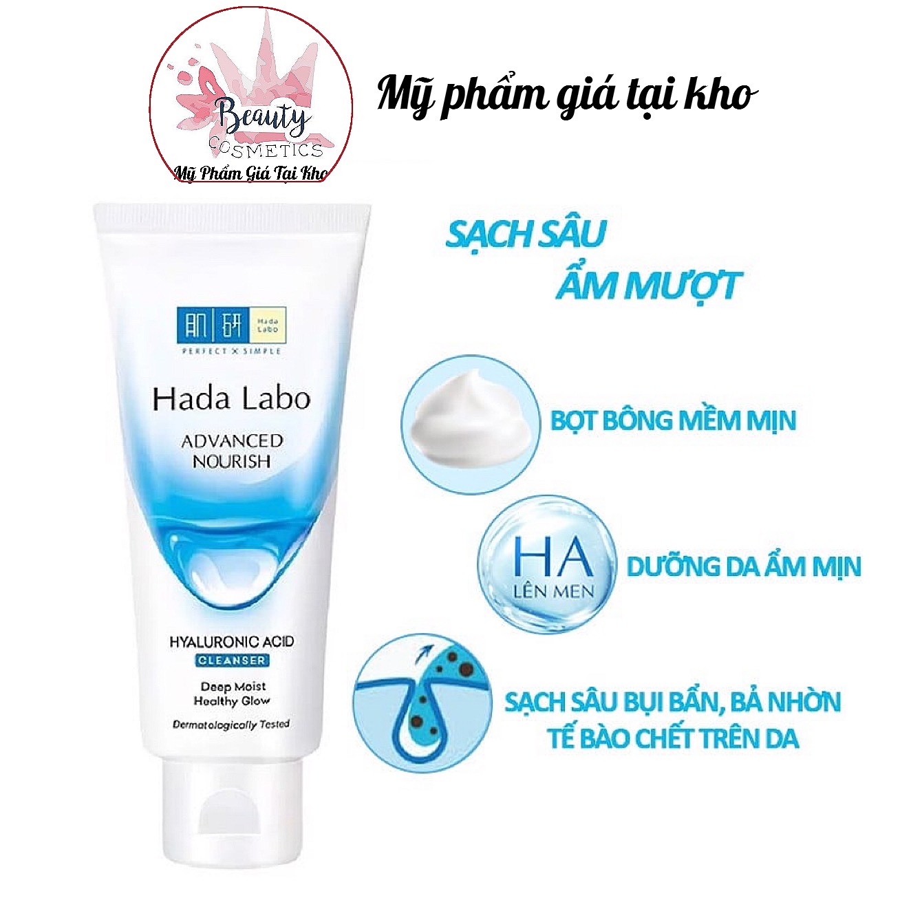 Kem rửa mặt dưỡng ẩm tối ưu Hada Labo Advanced Nourish Hyaluron Cleanser (80g)