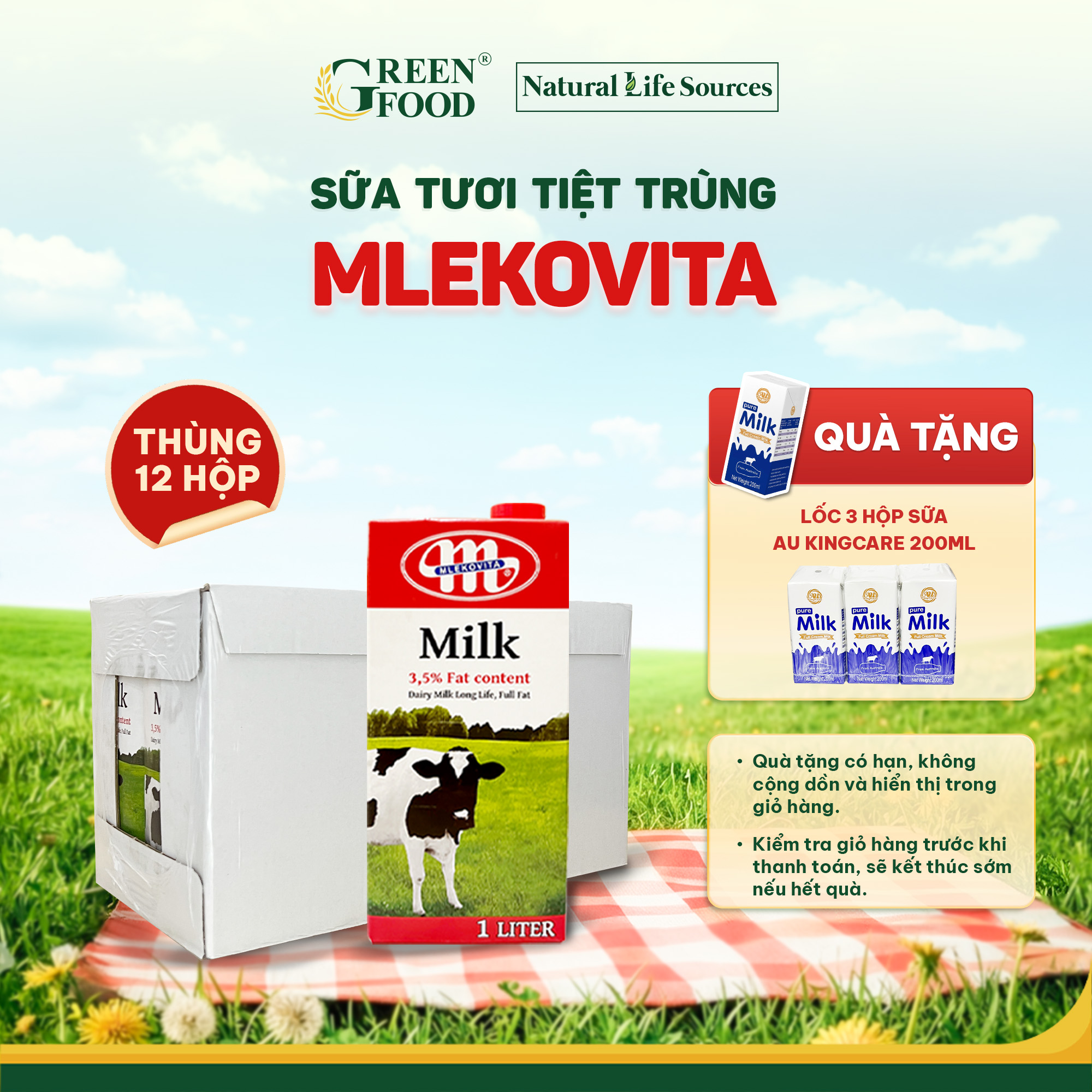 Thùng 12 Hộp Sữa Tươi Tiệt Trùng Mlekovita Nguyên Kem Không Đường 1L - nhập khẩu chính hãng từ Ba Lan phù hợp với trẻ em trên 1 tuổi.