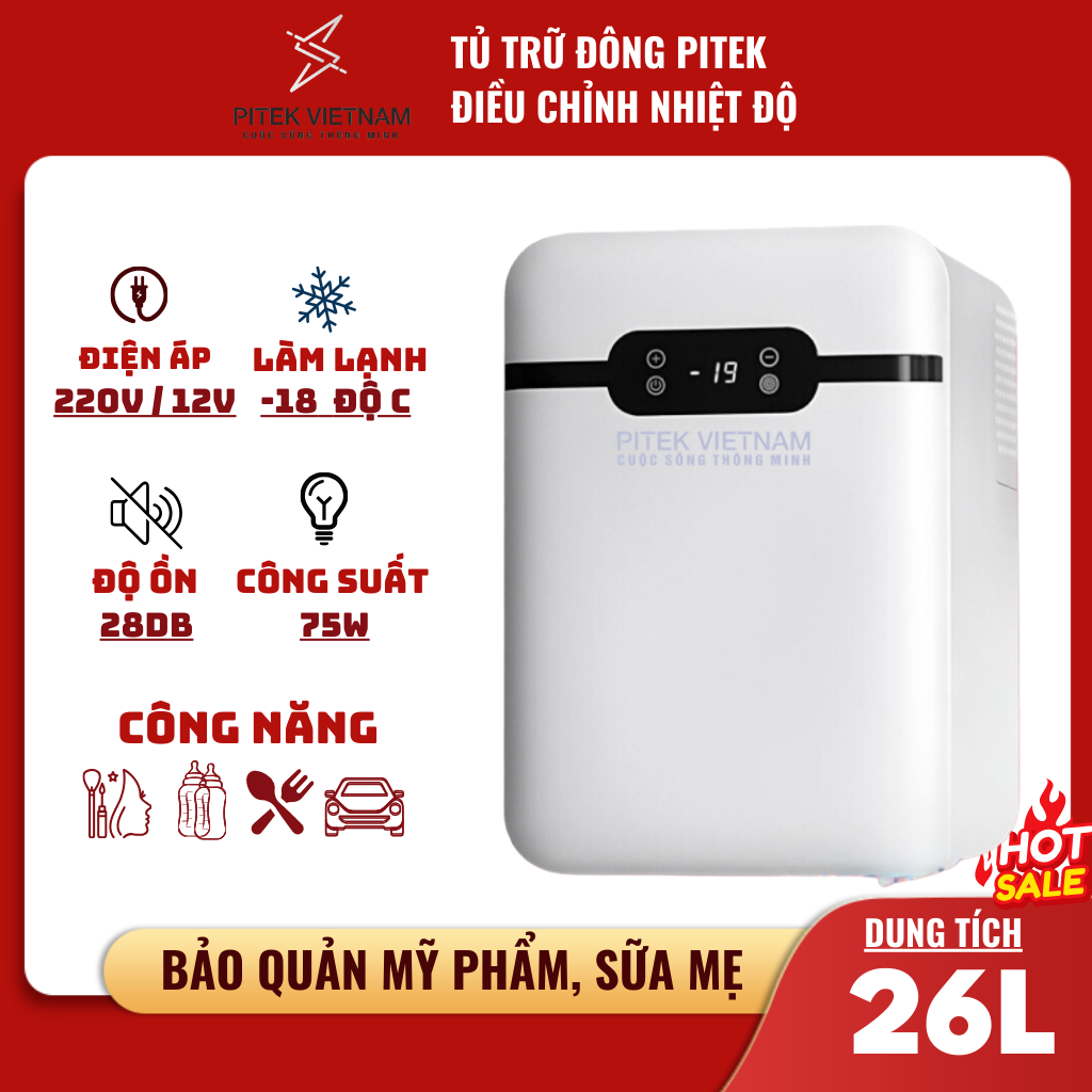 Tủ đông mini có ngăn đá trữ đông bảo quản sữa mỹ phẩm nước hoa dung tích 26L - Pitek TỦ TRỮ ĐÔNG