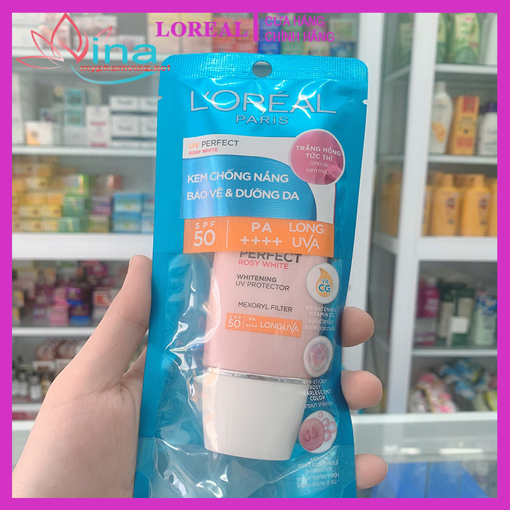 [HCM]Kem Chống Nắng Loreal SPF50/PA+++ UVP Sáng Hồng Da Bảo Vệ 12h (30ml) màu hồng