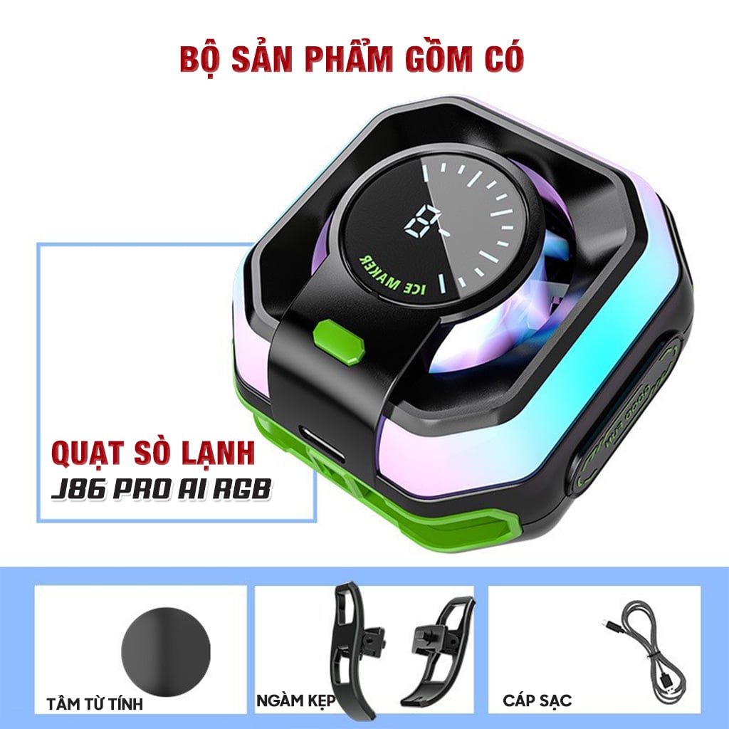 Quạt tản nhiệt điện thoại sò lạnh J86 Pro JS86 HK5 Pro AI Led RGB Rainbow Gaming từ tính có ngàm rời