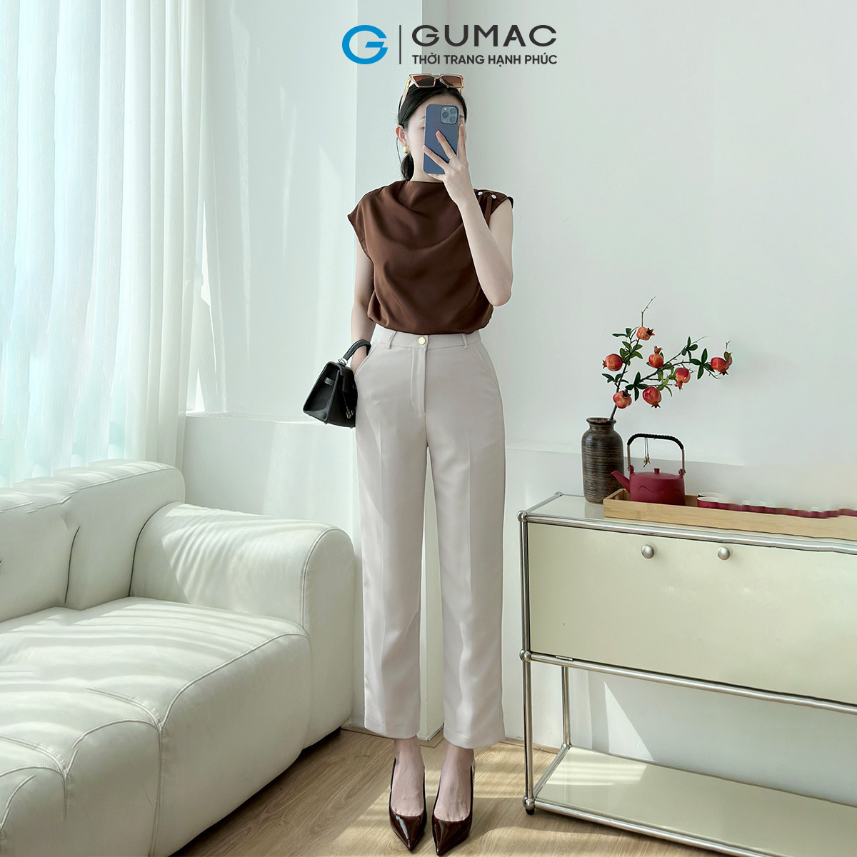 Quần tây nữ đính khuy nút vàng thời trang GUMAC LQE0819