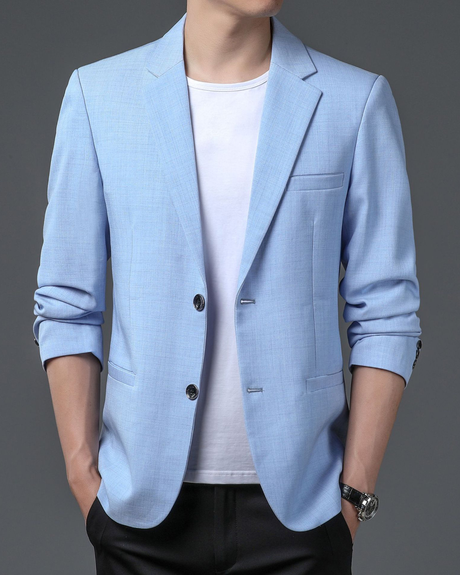 Áo vest áo blazer nam áo khoác 2 cúc xu hướng thời trang giản dị với 2 màu kem và xanh dễ phối đồ - Mã T19