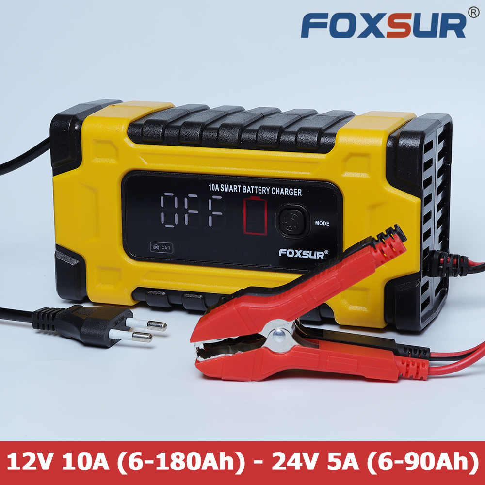 Sạc bình ắc quy Foxsur 10A 12V 24V tự ngắt bảo dưỡng phục hồi ắc quy chống ngược cực