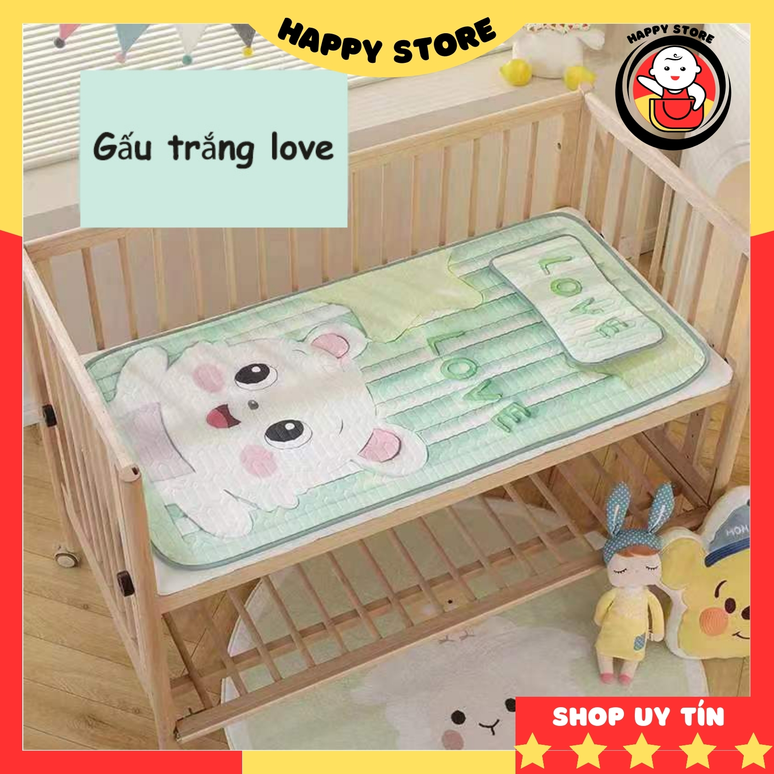 ( Tặng Kèm Gối ) Chiếu điều hoà cho bé cao su non Bộ gối chiếu điều hòa Size 60x120cm Happy store