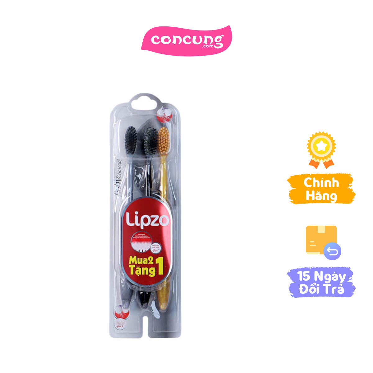 Bộ 2 bàn chải Lipzo Ruby Charcoal + tặng 1 bàn chải Ruby Gold