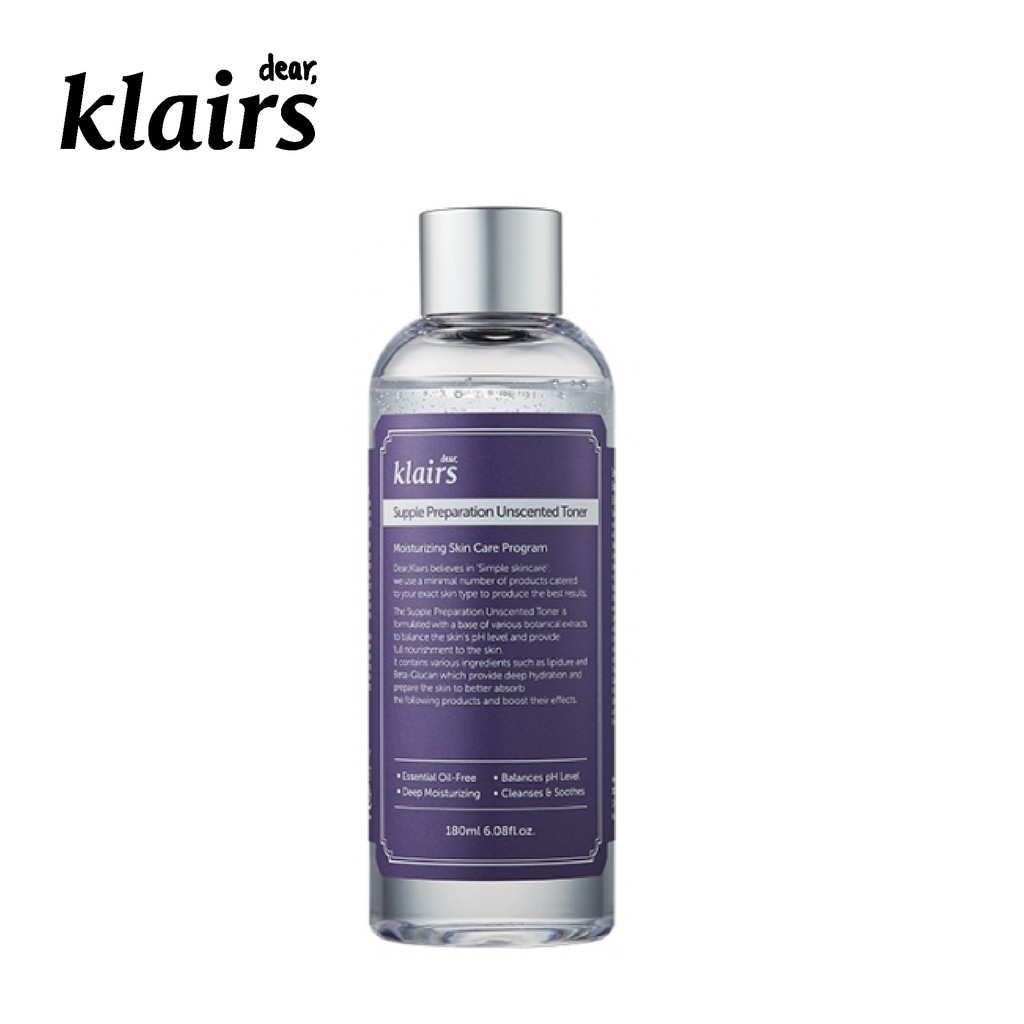 [HCM]Nước hoa hồng Klairs supple preparation unscentes toner 180ml không mùi duy trì độ ẩm cho da căng mọng