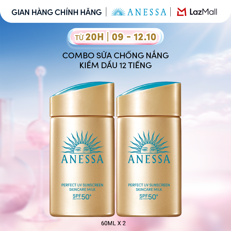 Combo Sữa chống nắng dưỡng da kiềm dầu bảo vệ hoàn hảo Anessa Gold Milk SPF50+ PA++++ 60mlx2