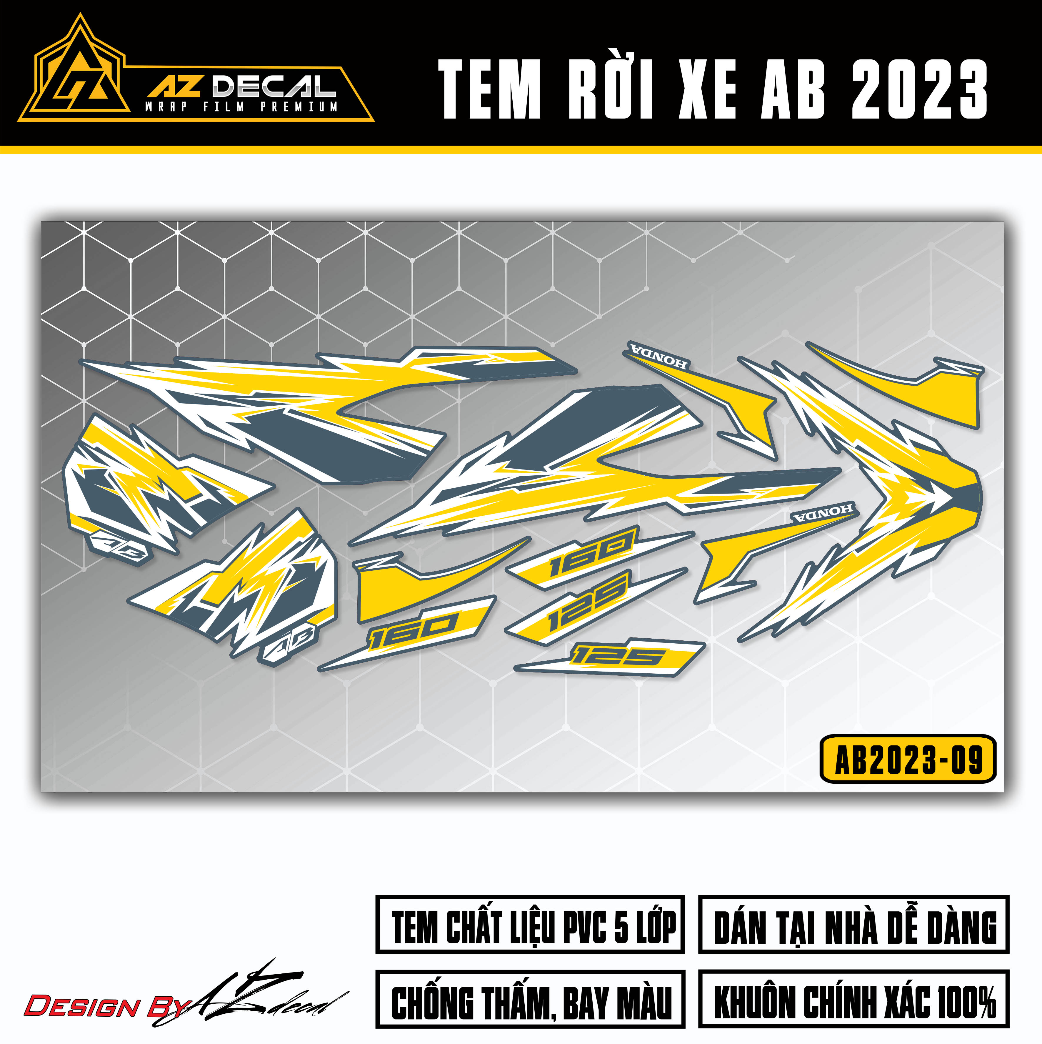 Tem AirBlade 2023 Thiết Kế Sấm Sét | AB2023-09 | Team Decal Dán Xe Máy AB Air Blade 125 160 Chống Nư