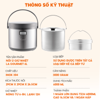 Nồi ủ giữ nhiệt La gourmet 6L - ủ nhiệt chân không làm mền thức ăn tiết kiệm điện sử dụng được tất cả các loại bếp Inox 304 cao cấp - bảo hành chính hãng 1 năm - 267788