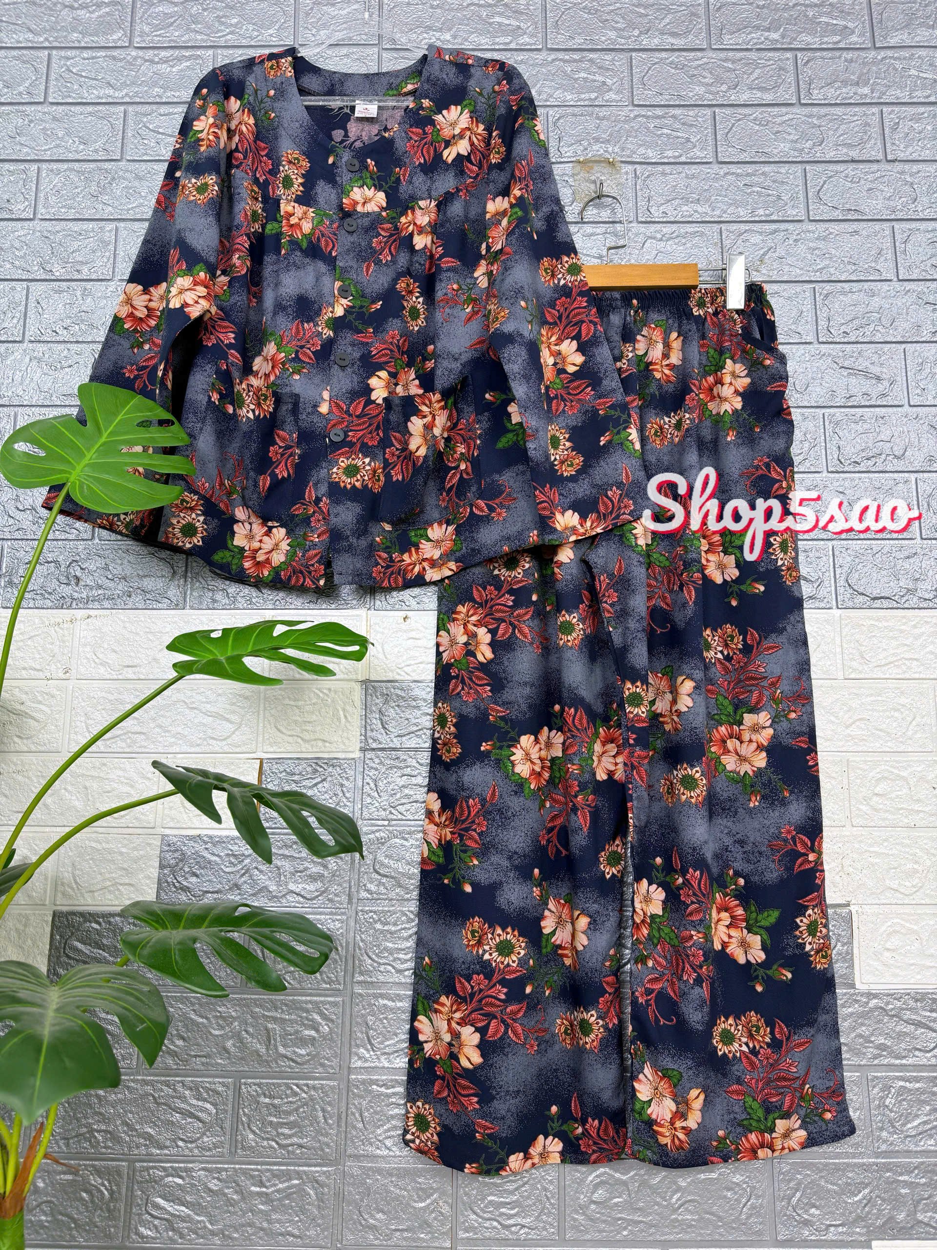 [HCM] Đồ bộ tole cho bà bộ lanh mặc nhà trung niên quần dài áo tay dài cài nút tole nhung cao cấp SH