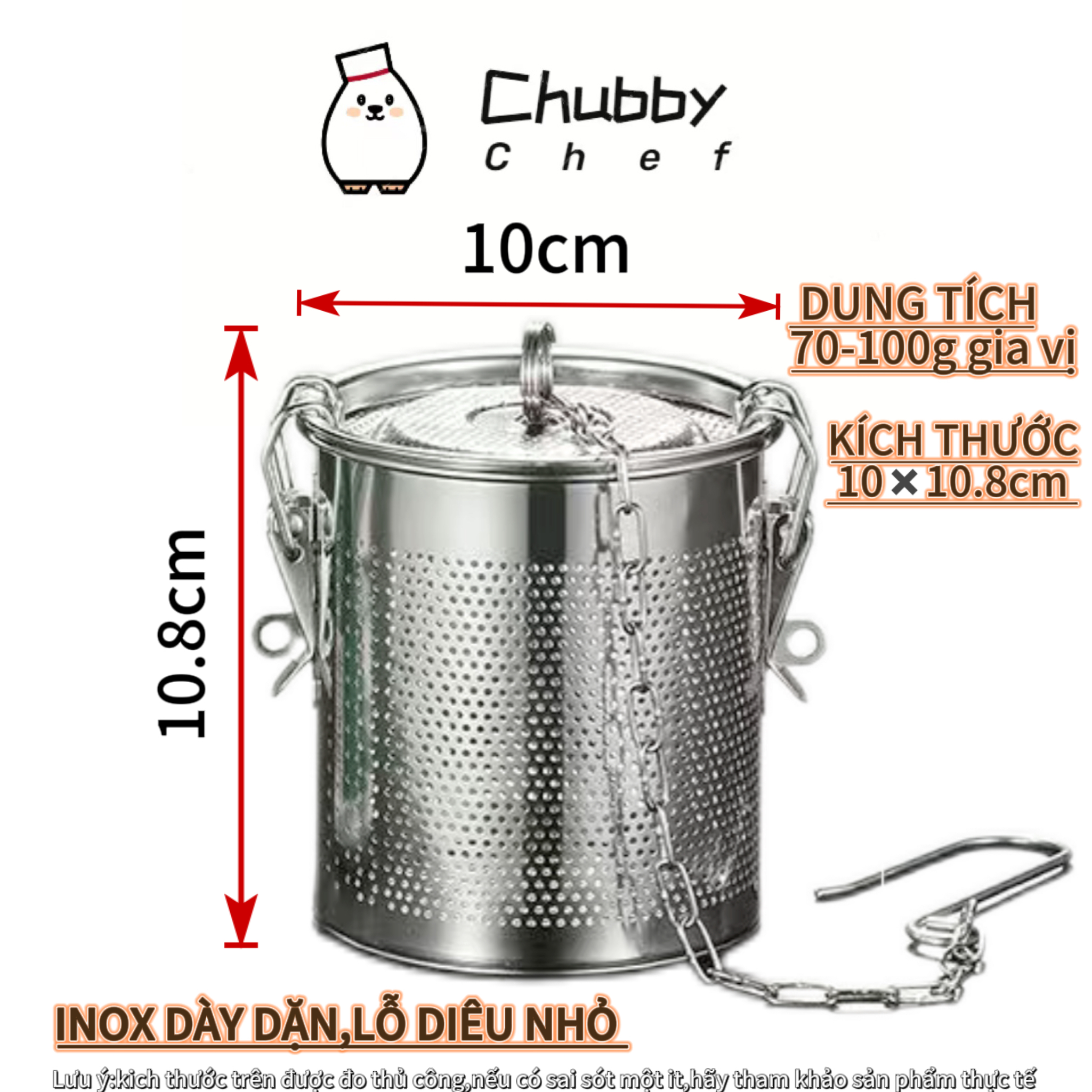 Bộ lọc gia vị inox cao cấp Chubby Chef dùng nấu phở hầm xương ngâm trà (đựng khoảng 30-1500g gia vị)