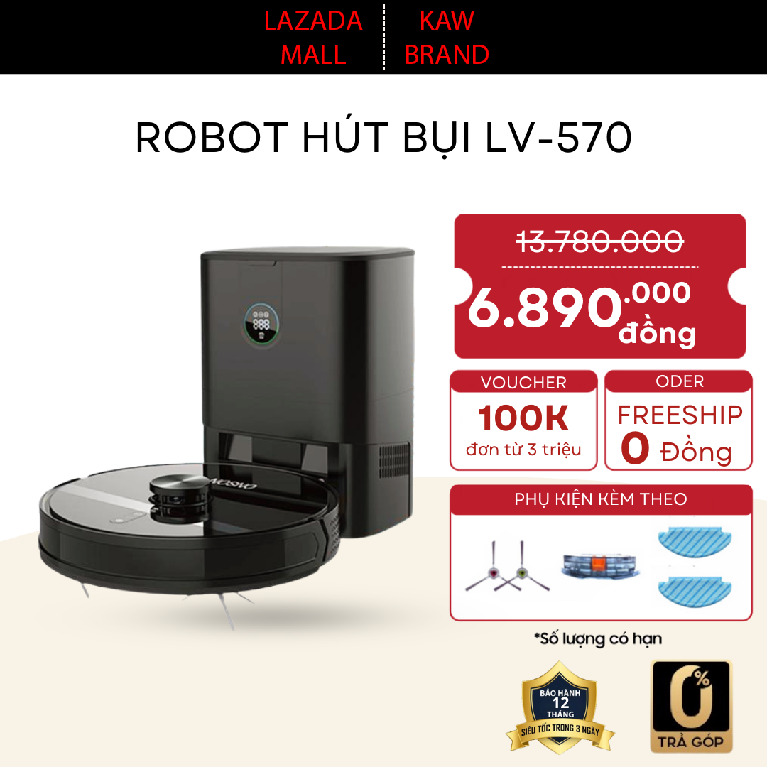 Robot Hút Bụi Lau Nhà KAW Lực Hút Lớn 3200Pa Diện Tích Làm Sạch 200m2 Robot Thông Minh Lau Nhà Tự Độ