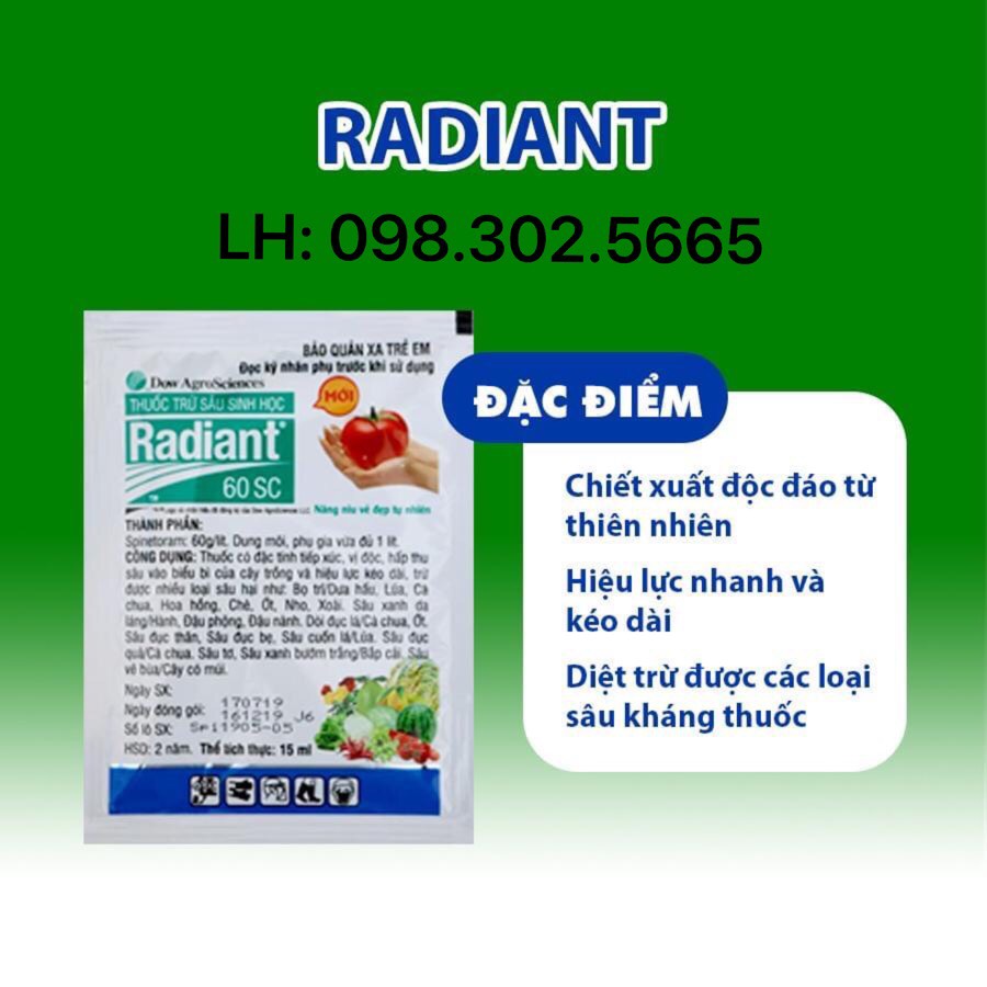 THUỐC TRỪ SÂU BỌ TRĨ NHỆN ĐỎ RADIANT 60SC (gói 15g)