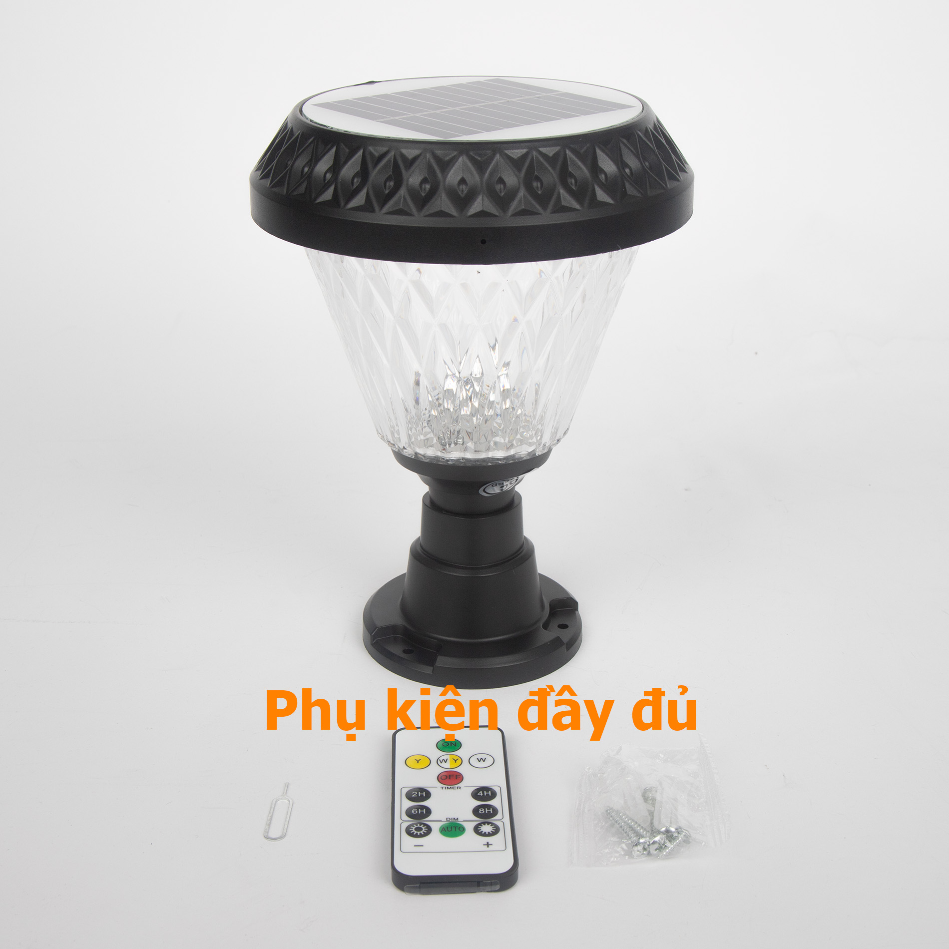 Đèn năng lượng mặt trời trụ cổng đèn cắm cỏ sân vườn Ba màu với điều khiển từ xa
