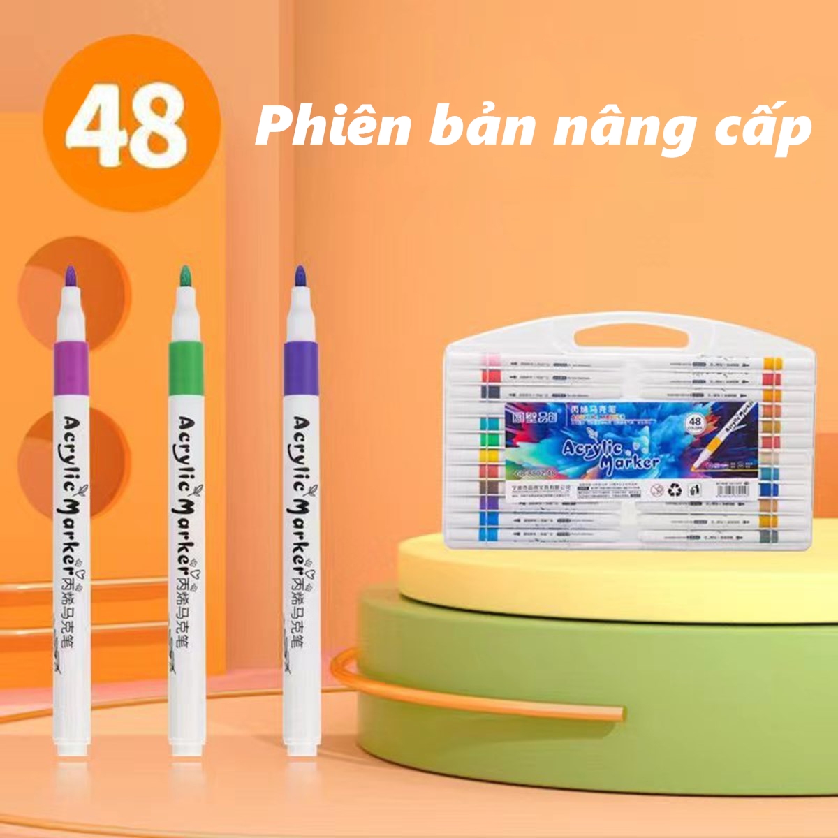 Bút Acrylic màu Acrylic Marker cao cấp bộ 12/24/36/48/60 màu vẽ trên mọi chất liệu có thể tô chồng màu