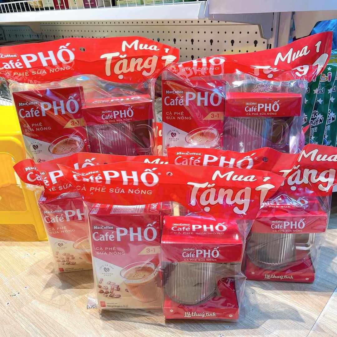 Maccoffee Cafe Phố cafe sữa nóng tặng ly thủy tinh Hộp 10 gói