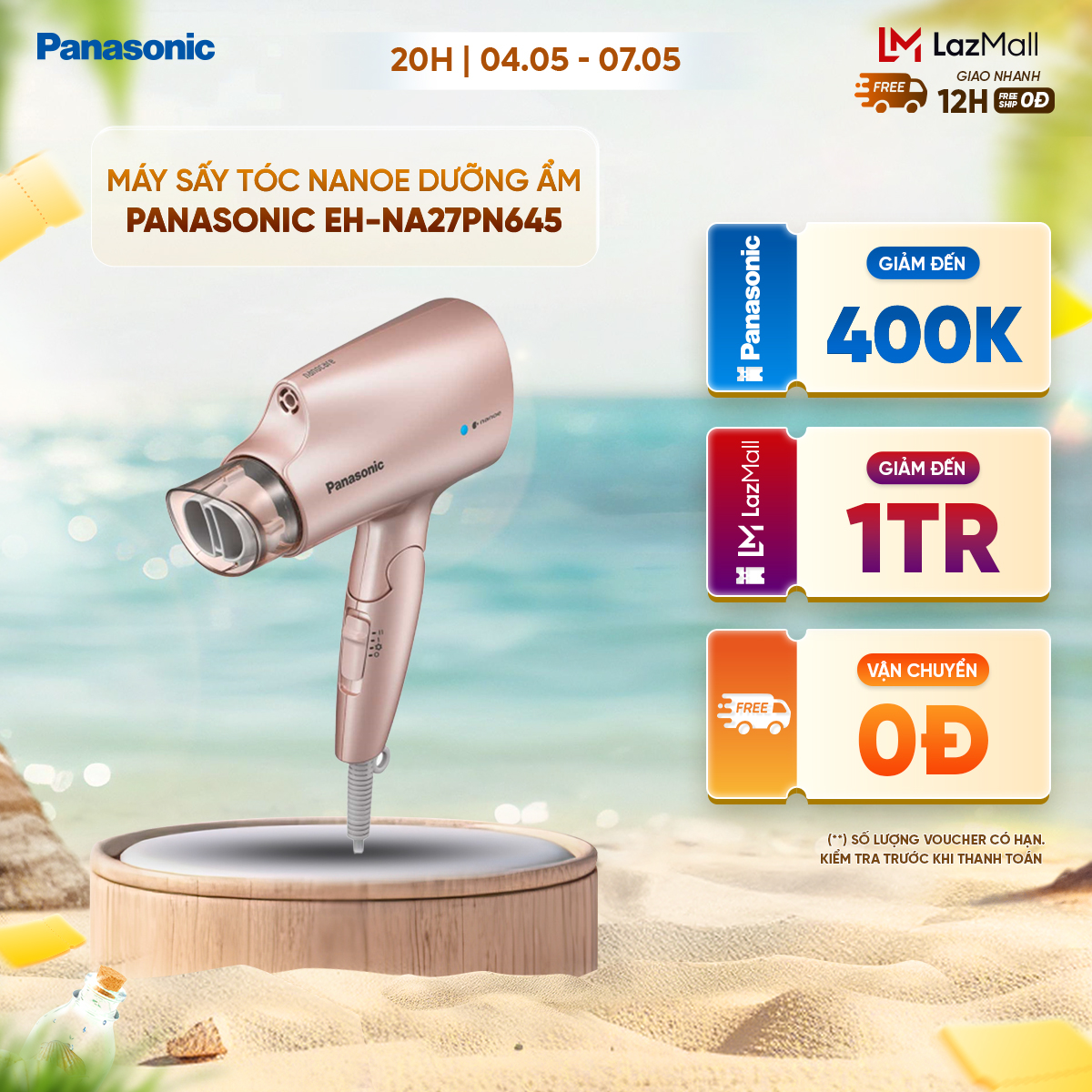 [Thu thập voucher 12% tối đa 250k]Máy sấy tóc Nanoe dưỡng ẩm chăm sóc tóc và da đầu Panasonic EH-NA2